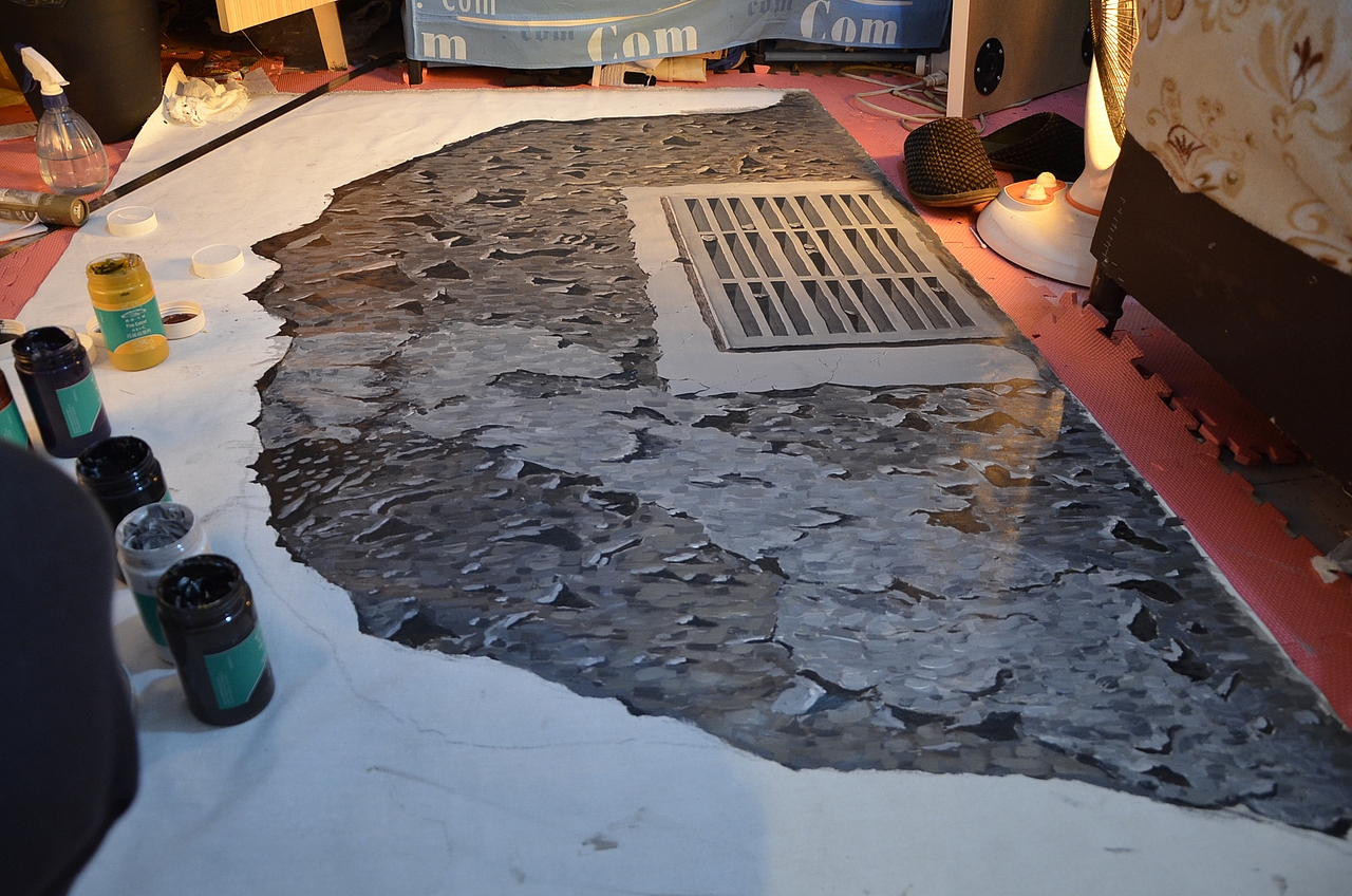 半成品
《破损》个人首张3D街头地画作品