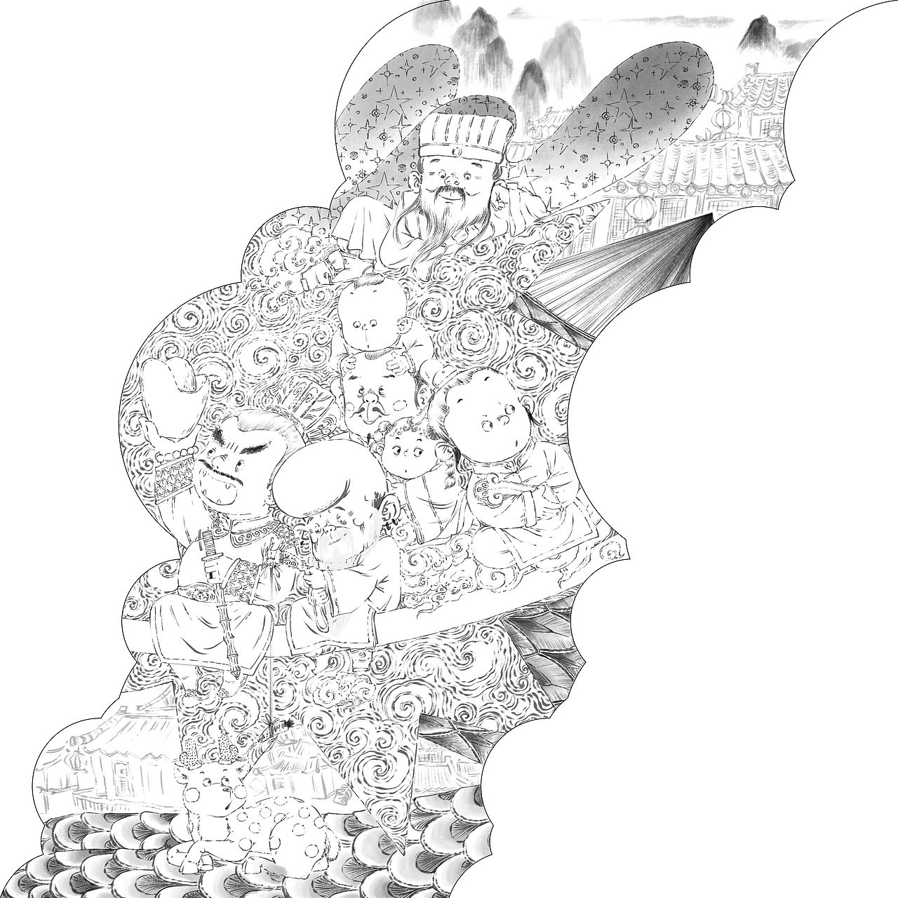 小老虎五福星送新春（图ZMjg2ODA2MTM2） - 艺术插画 - 站酷设计师九山DADA原创素材 - 站酷ZCOOL