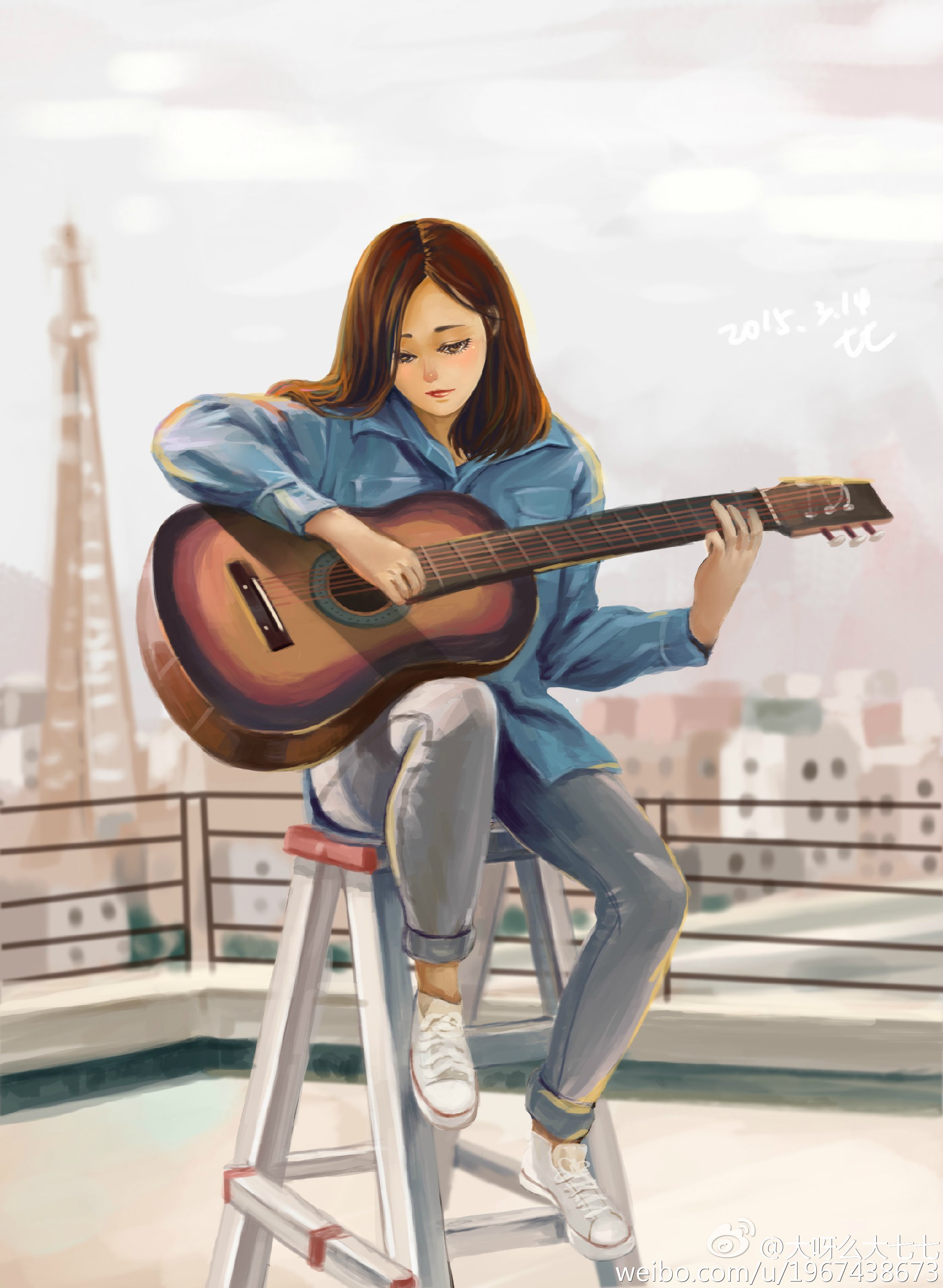 弹吉他的小女孩_谢西西爱画画-站酷ZCOOL