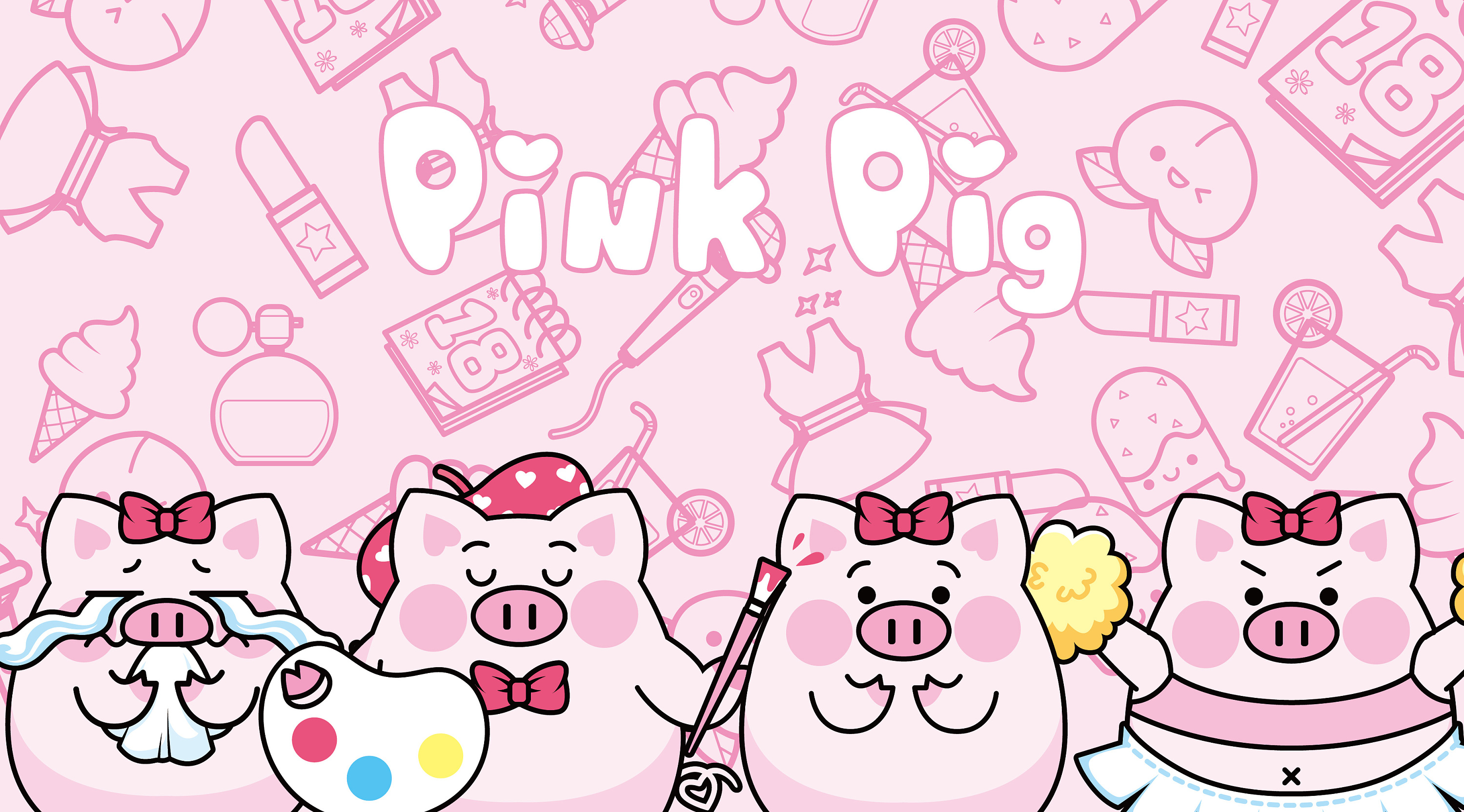卡通手绘-创意可爱粉色小猪-好图网