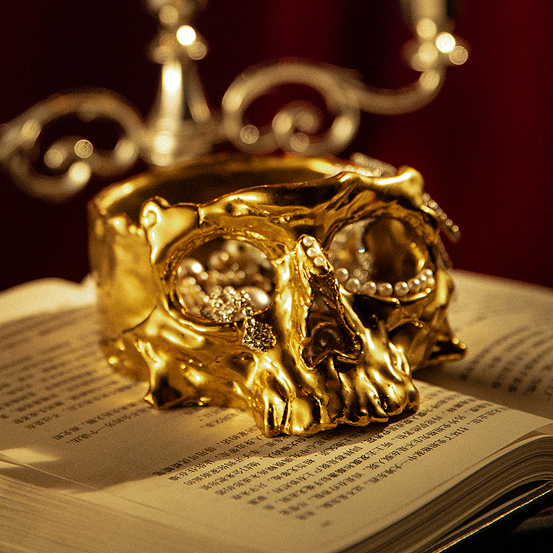 【SKULL】骷髅 暗黑系1300°电镀金属色陶瓷烟灰缸摆件