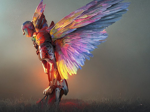 #AI创作实验室#骑士受伤彩色翅膀墓地发光