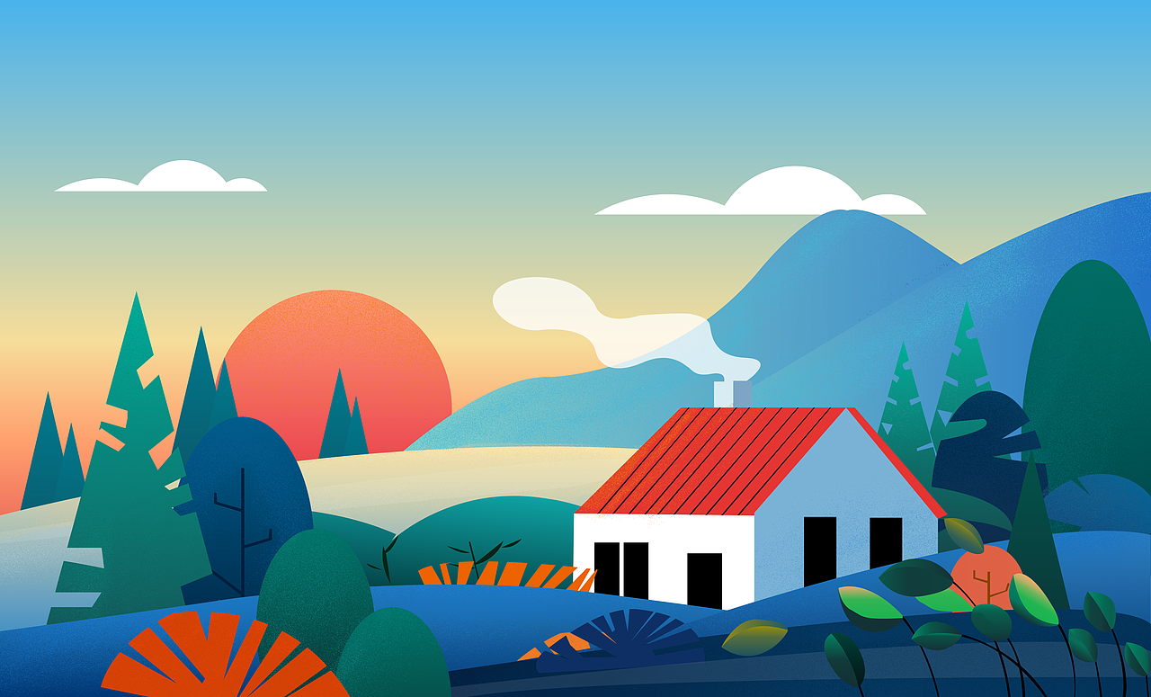 扁平风景噪点插画