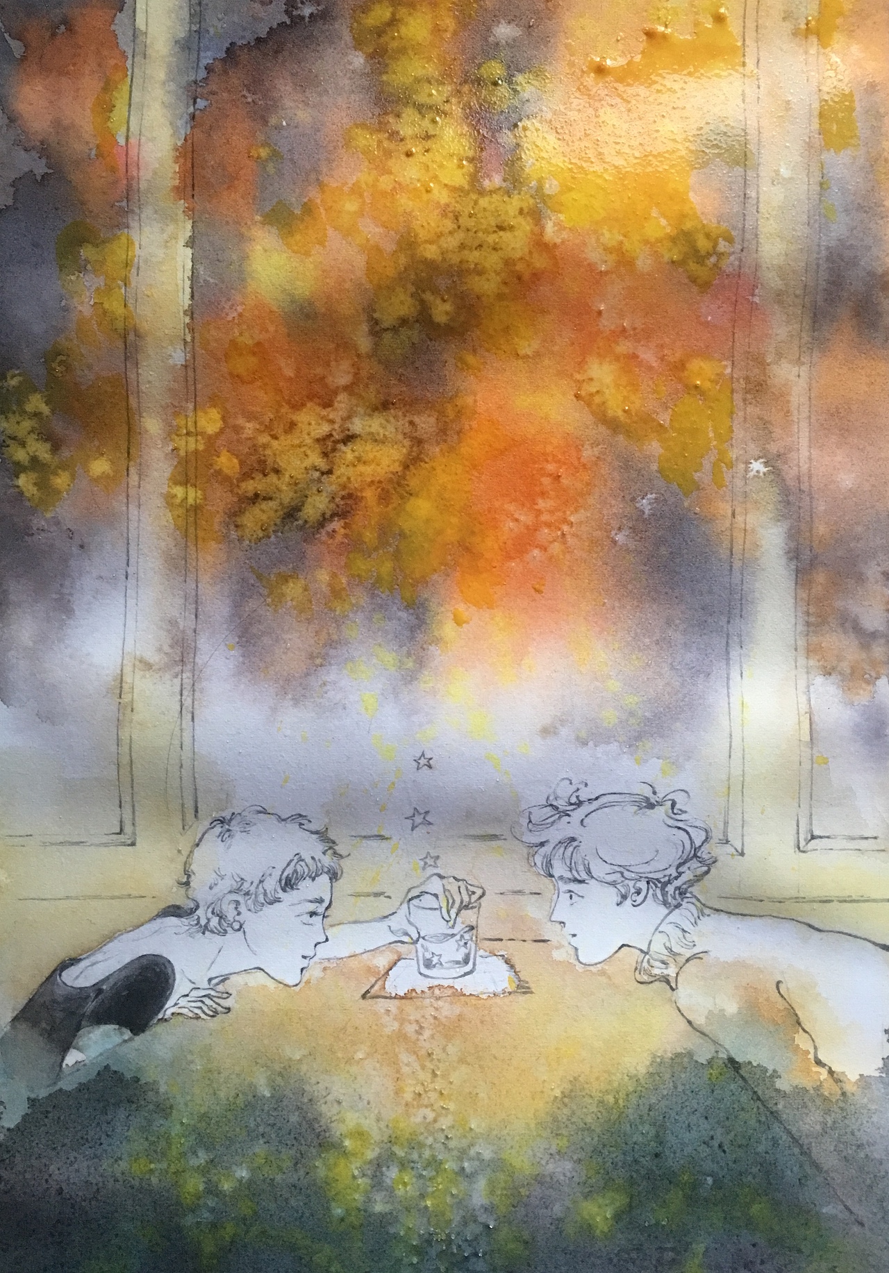 2，先画背景，撒些盐做肌理