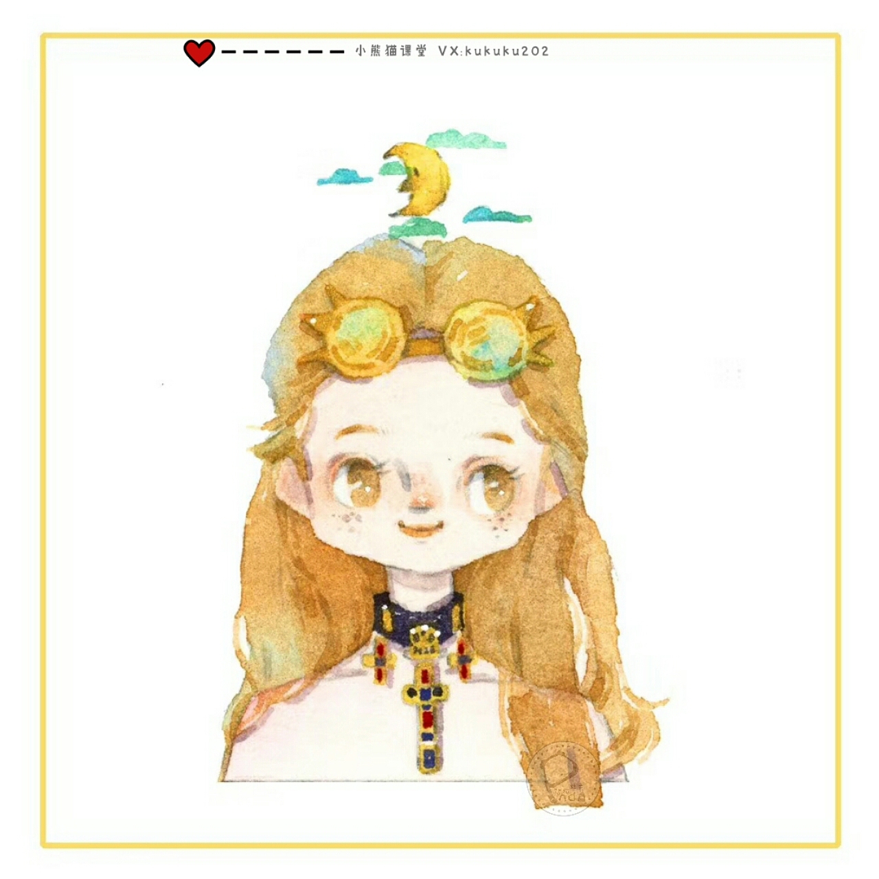 水彩少女头像手绘插画水彩教程卡通头像Q版可爱活力