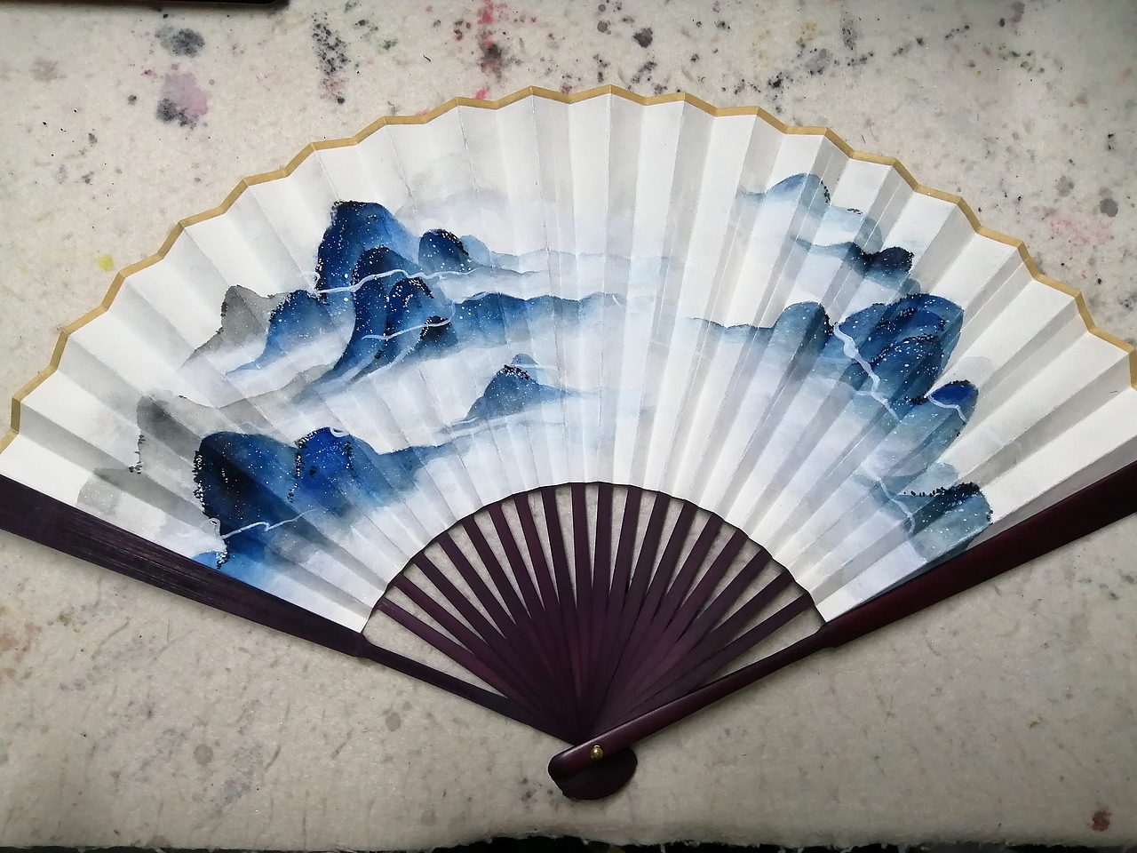 古风水彩山水折扇