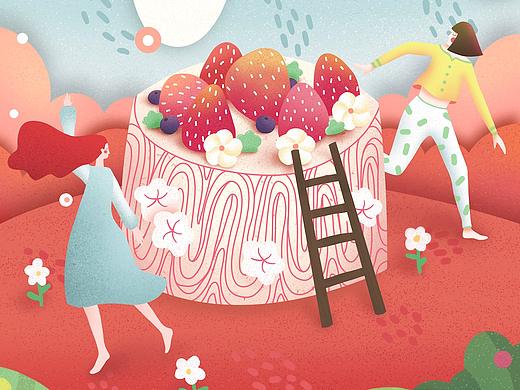 FOZOON草莓季橱窗插画设计