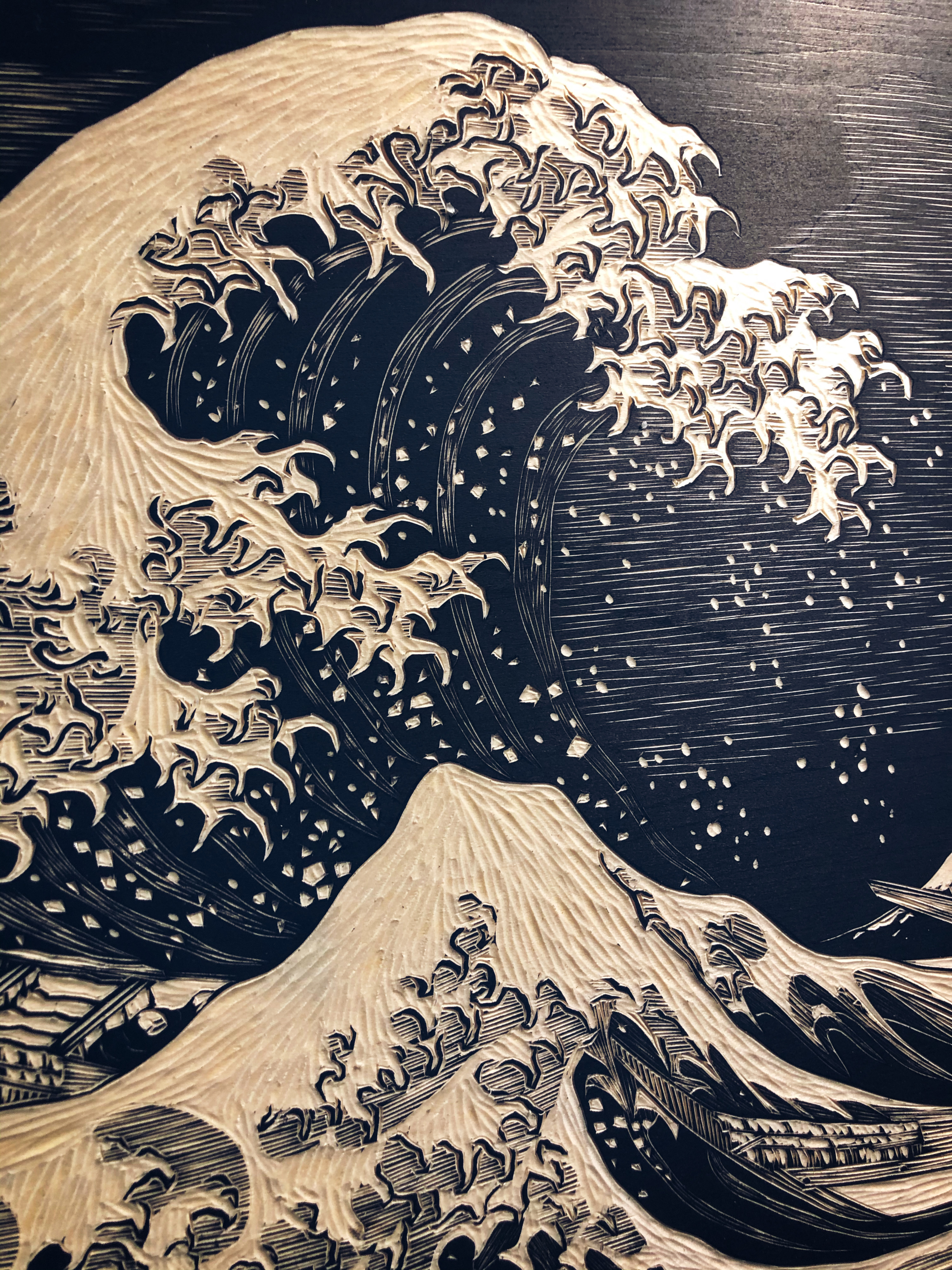 手工雕刻定制黑白木刻版画《神奈川冲浪里》|纯艺术|版画|WuHaiTing - 原创作品 - 站酷 (ZCOOL)