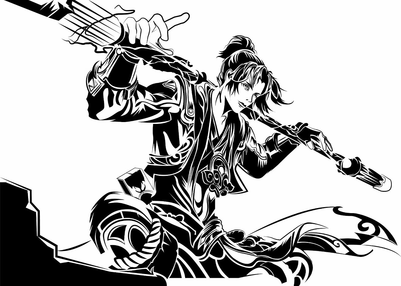 王者英雄黑白稿