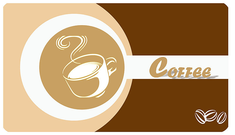 咖啡色调,简单的圆形方块作为构图,散发着咖啡香气的咖啡和几个咖啡豆