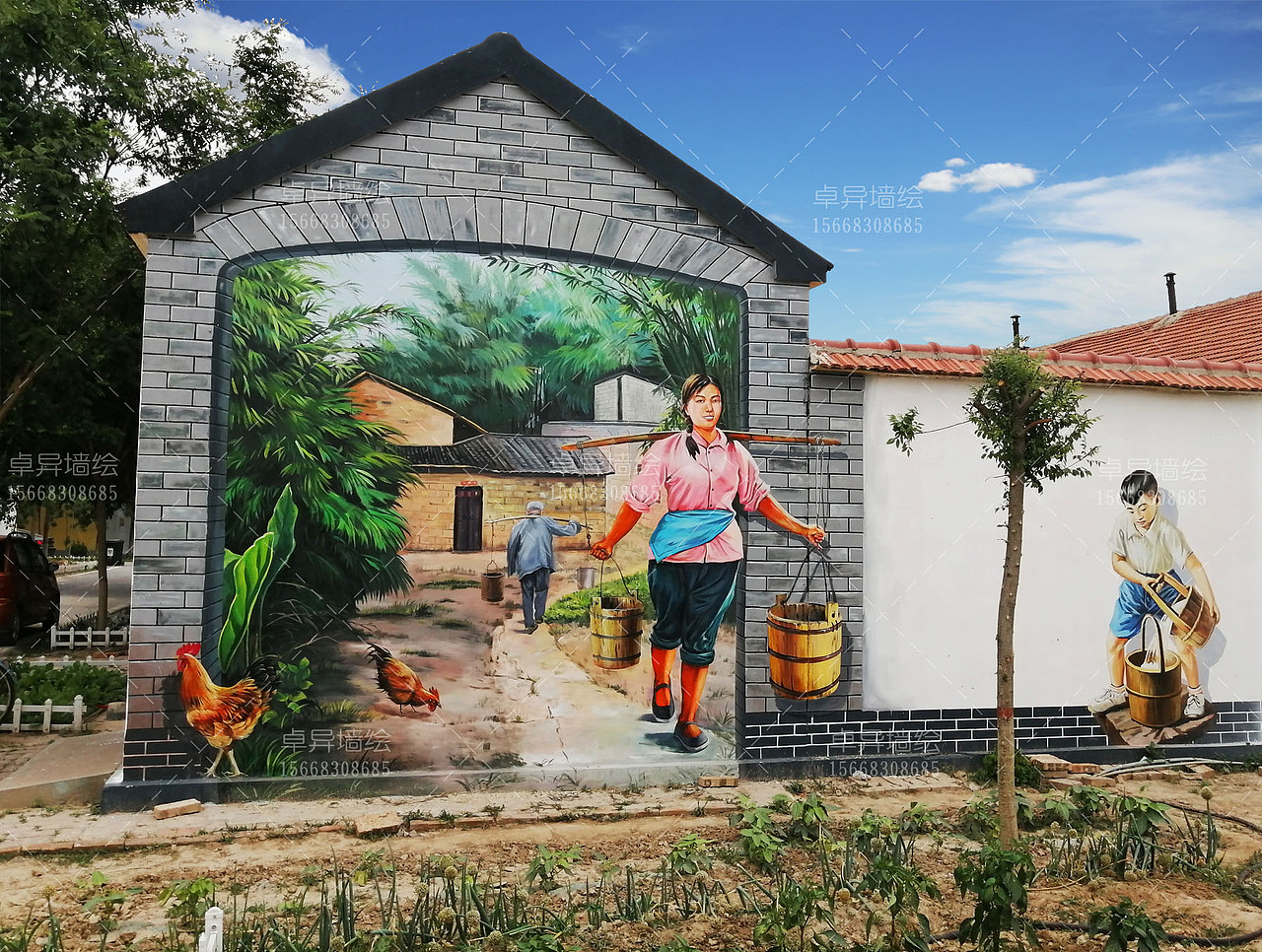 乡村记忆.手绘3d立体画 农村墙画