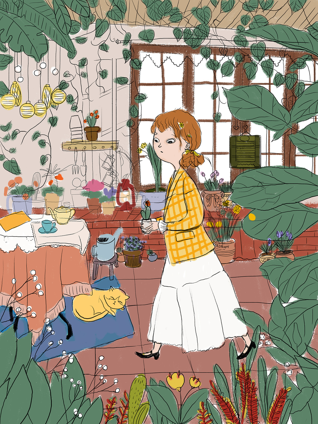 原创插画|花房姑娘(附过程)