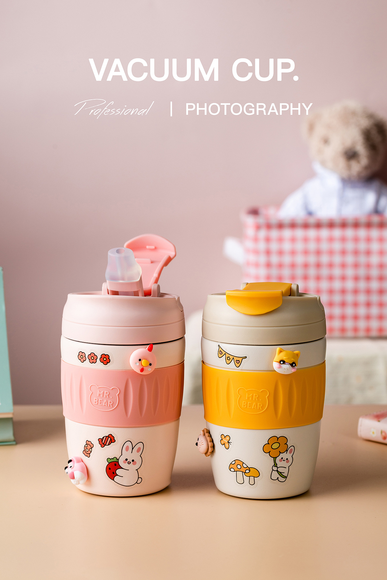 电商摄影 产品拍照| 304不锈钢卡通可爱便捷吸管保温杯