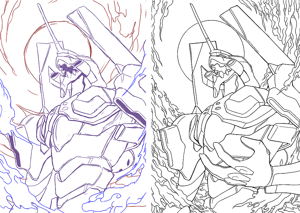 草图和线稿 瞎画就好 机体结构太麻烦了 删减了很多 全ps完成 没有