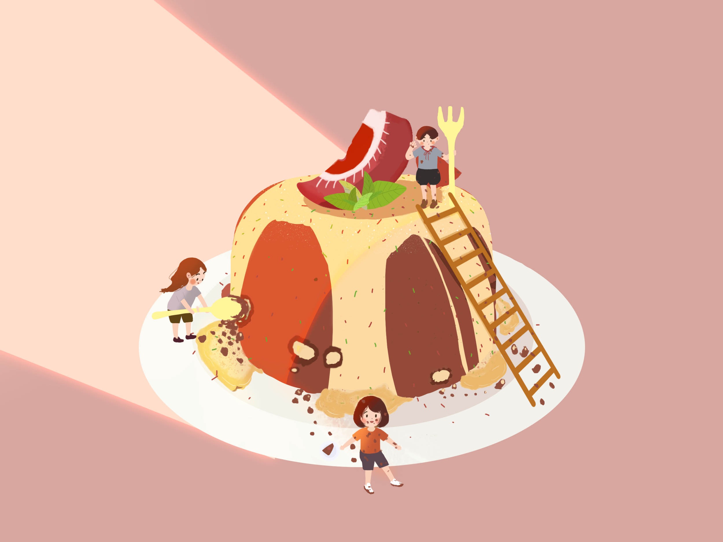 微距小人在吐司面包上工作2插画图片-千库网