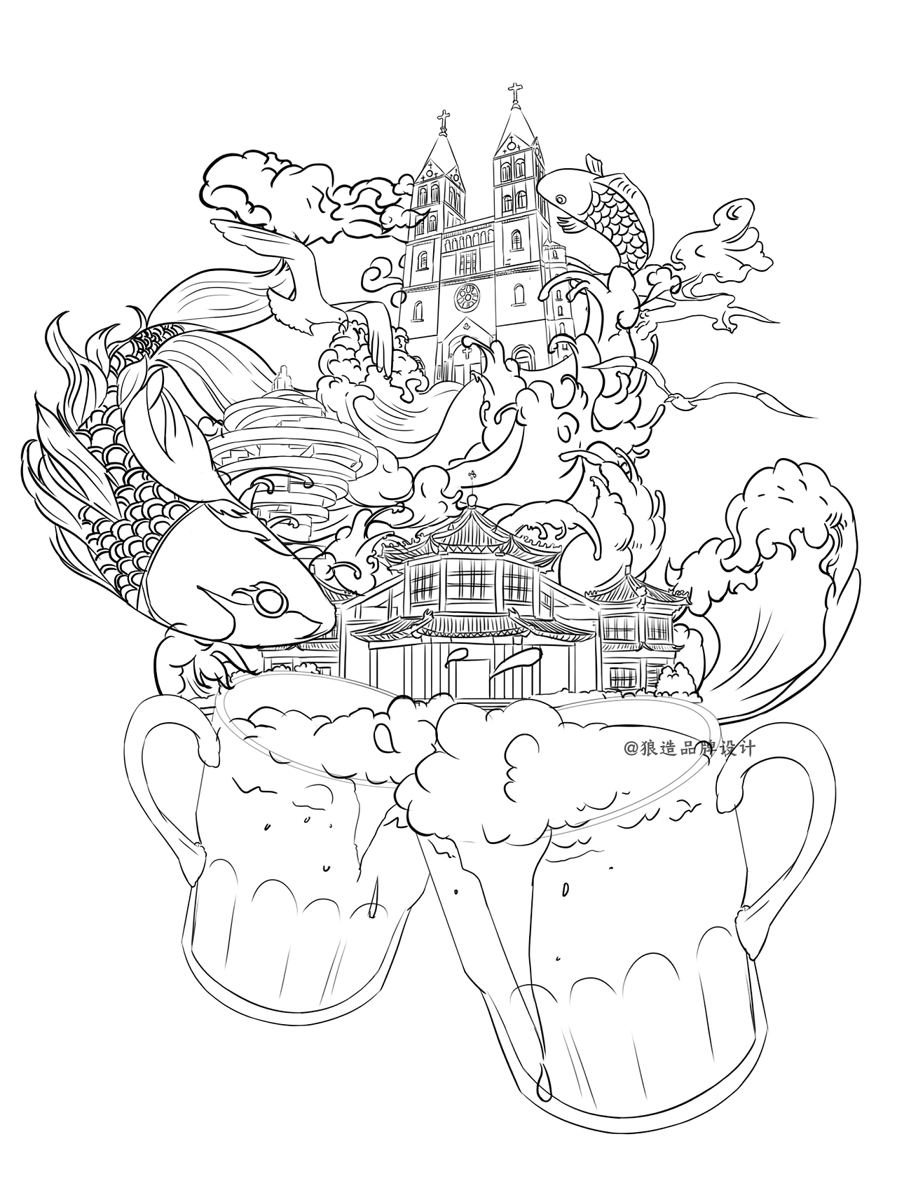 青岛啤酒插画包装设计