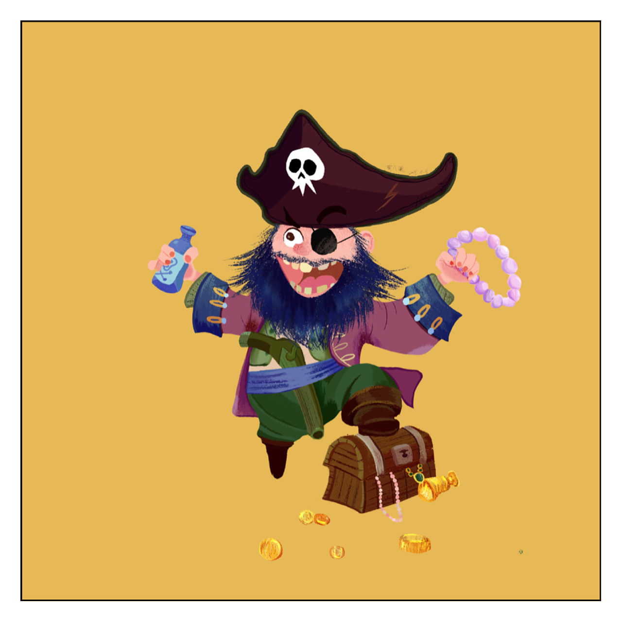 拥有无数金银财宝的海盗