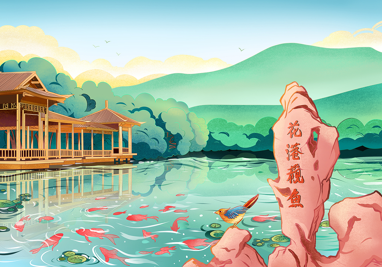 杭州十景手绘图（图ZMjk0ODE1MjIw） - 商业插画 - 站酷设计师晓绘趣味策划原创素材 - 站酷ZCOOL