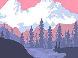 卡通雪山背景风景插画