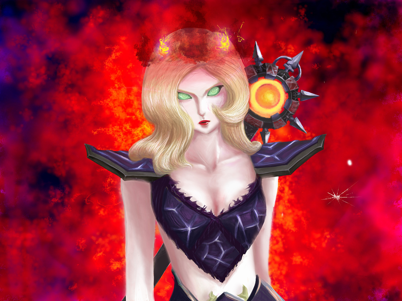 我的血精灵大术士,忘了画耳朵了和眉毛.