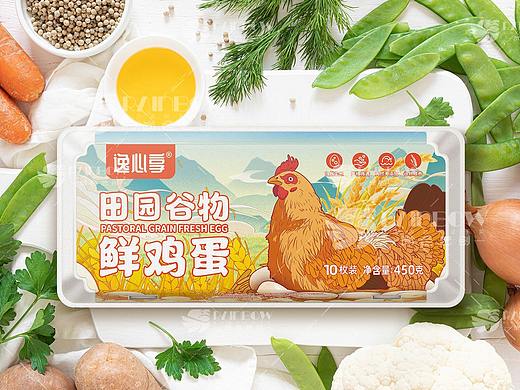 田园谷物鲜鸡蛋标签包装设计