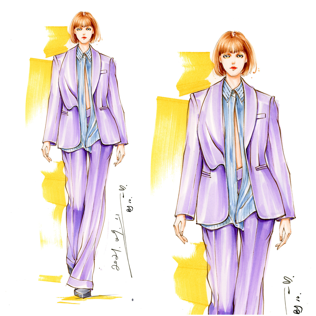 服装设计马克笔手绘—西服面料