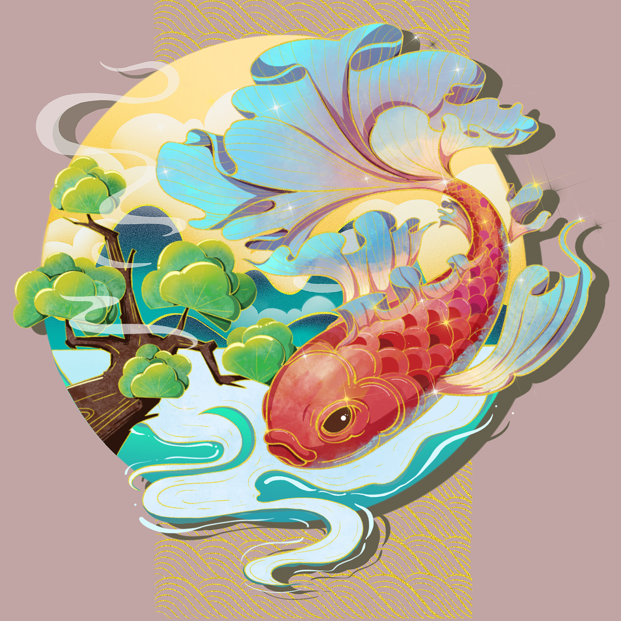 锦鲤q版小人人1号nano6550新年87山茶花&马蹄莲229nano6550儿童插画