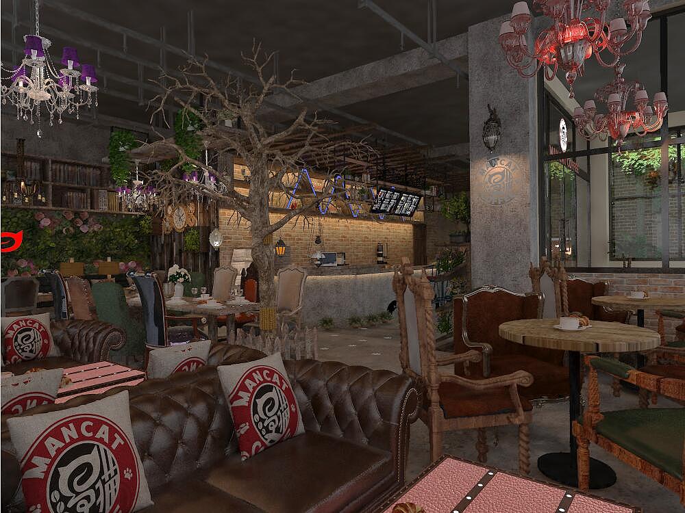 咖啡馆3D原型设计漫猫咖啡