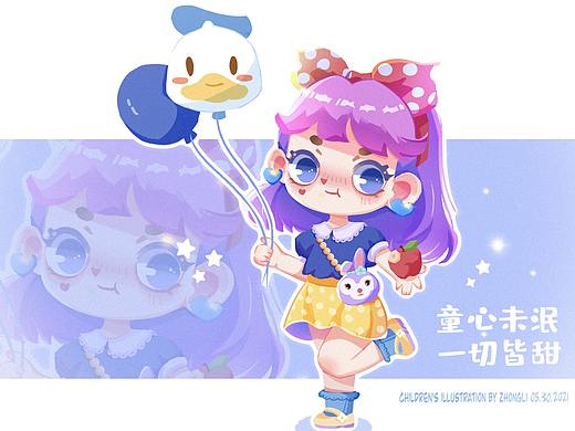 虎课网周边插画/乱入一只紫发/儿童插画