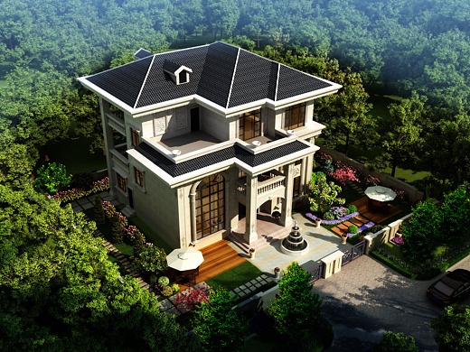 别墅鸟瞰外观效果表现