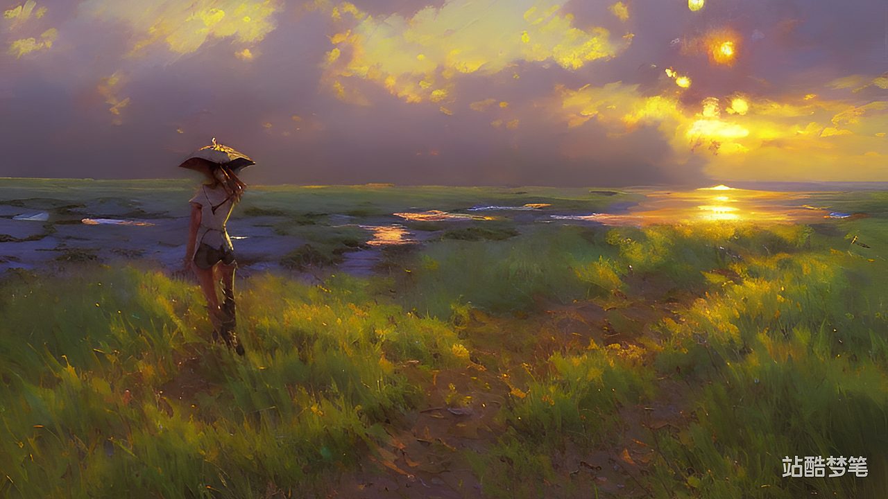 #站酷梦笔#海的尽头是草原，电影打光,油画（图ZMzM2MjI0Njg0） - AI作品 - 站酷设计师鍂鑫原创素材 - 站酷ZCOOL