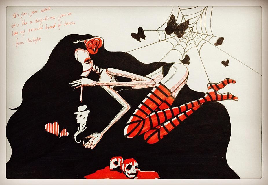 算是哥特风格吧黑红颜色小画几张