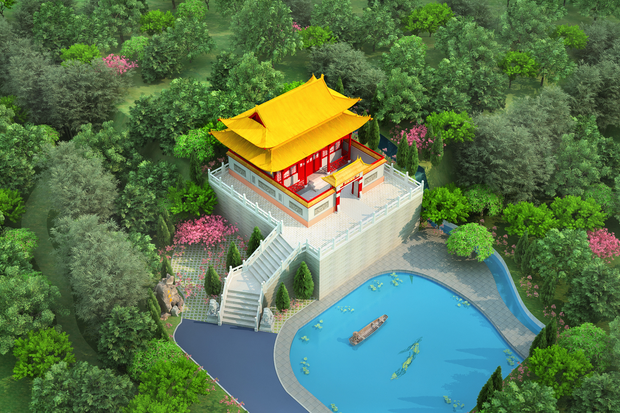 五祖庙寺庙方案效果图设计古建筑和景观环境