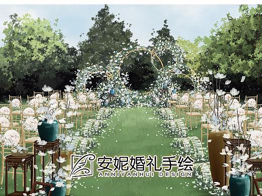 小清新白兰玉户外婚礼手绘图
