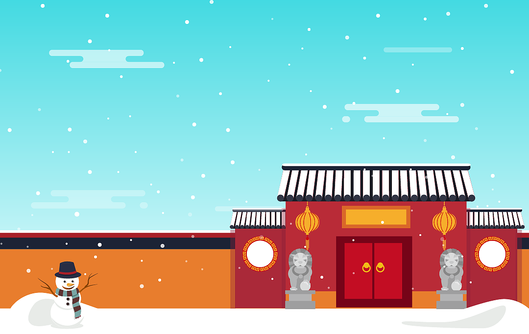 原创一组古建筑题材扁平矢量插画