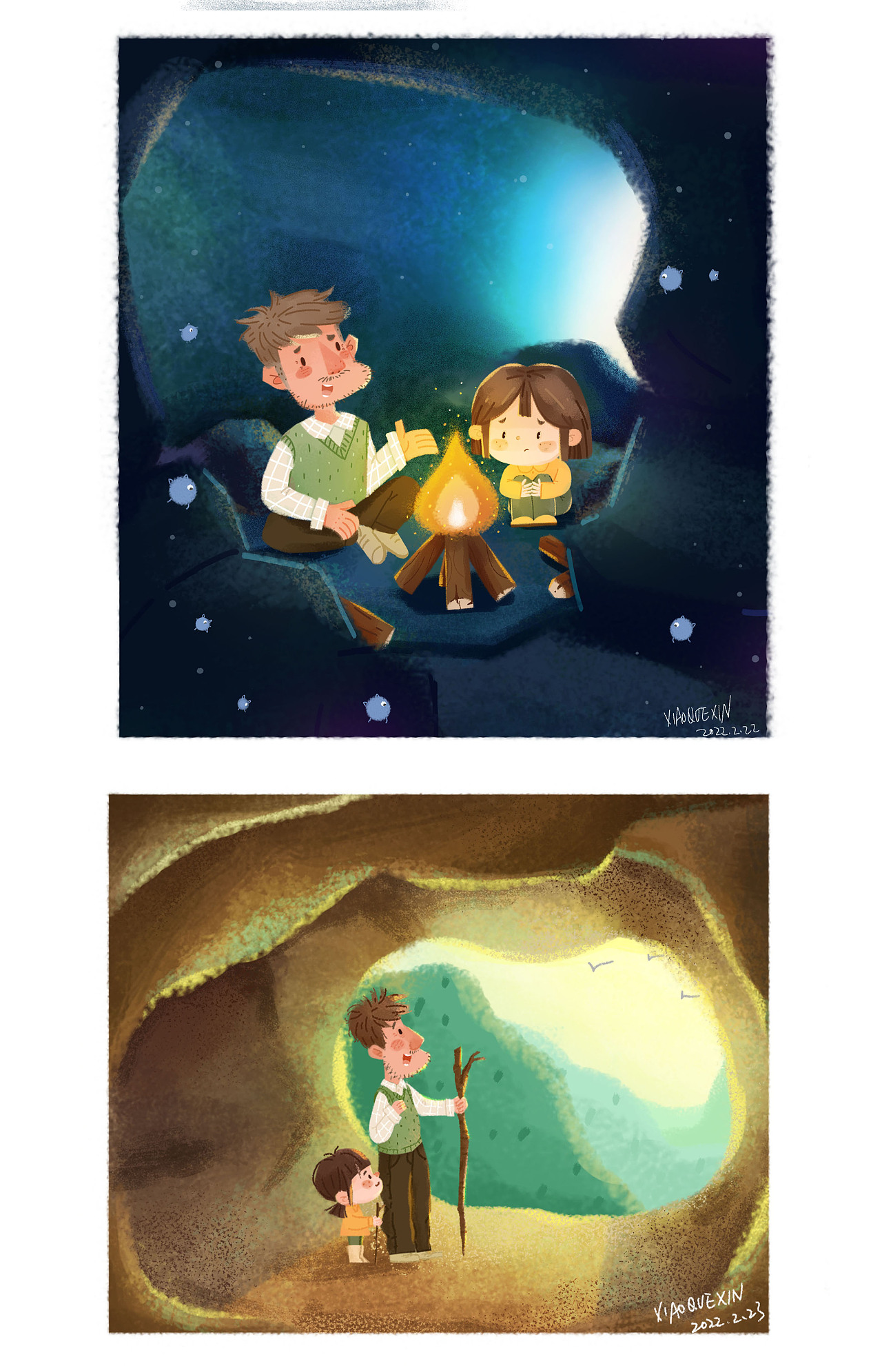 父女山洞历险记|插画|儿童插画|小确幸插画 - 原创