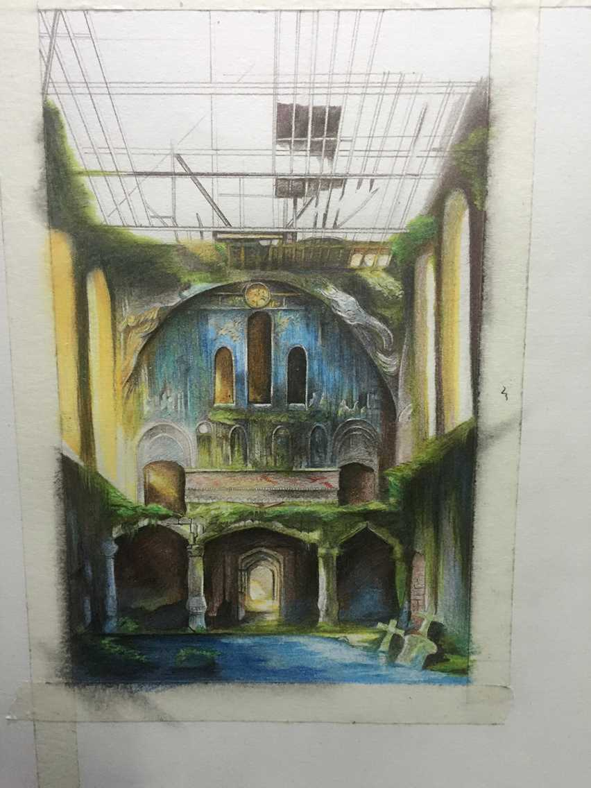 水溶彩铅插画之场景花园ガーデン 附带步骤