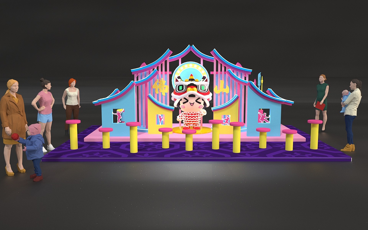 文创品牌,岭南狮子美陈设计 c4d建模