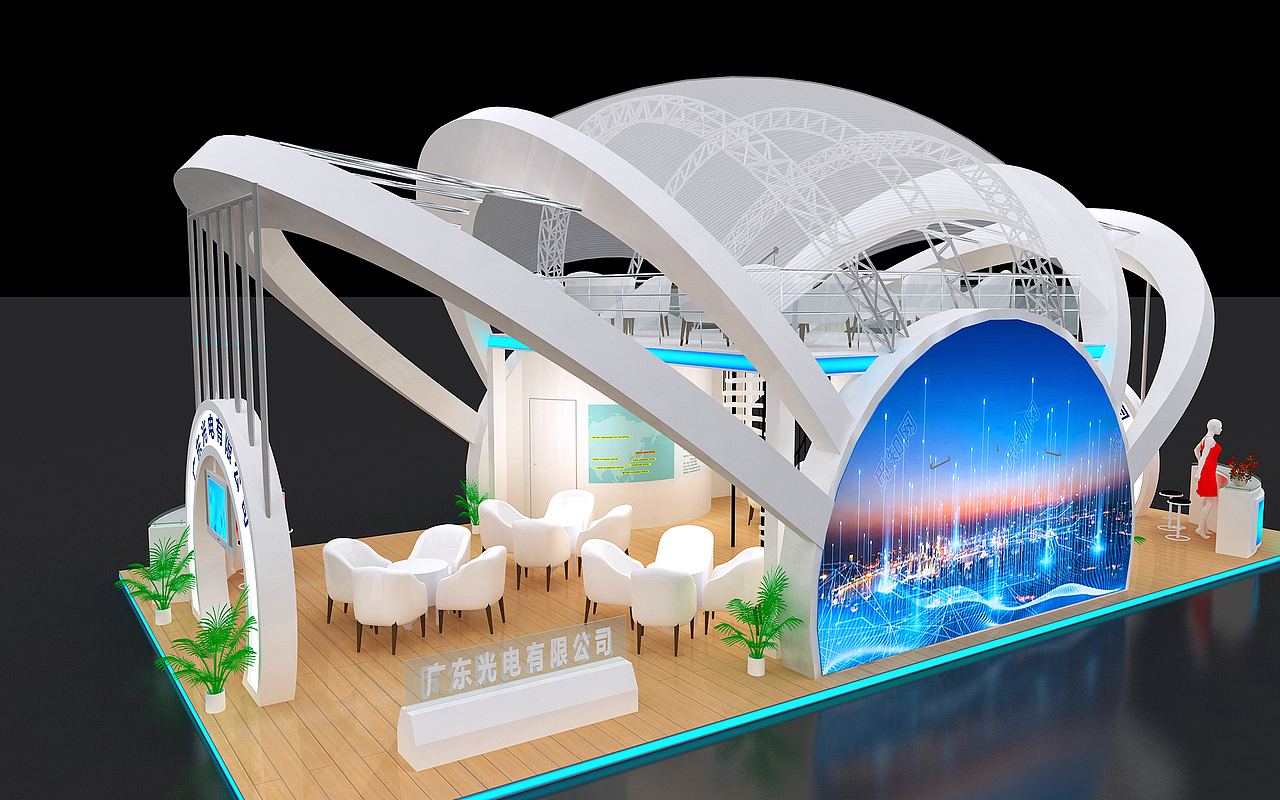 5临摹作品空间展陈设计科技简约大气白色调展台展位灯具创意设计80中