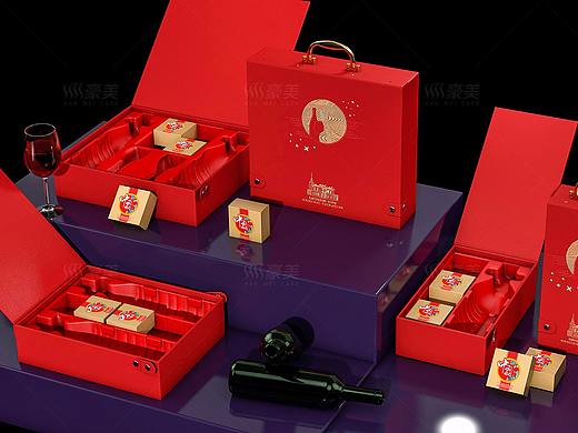 红酒+月饼礼盒包装
