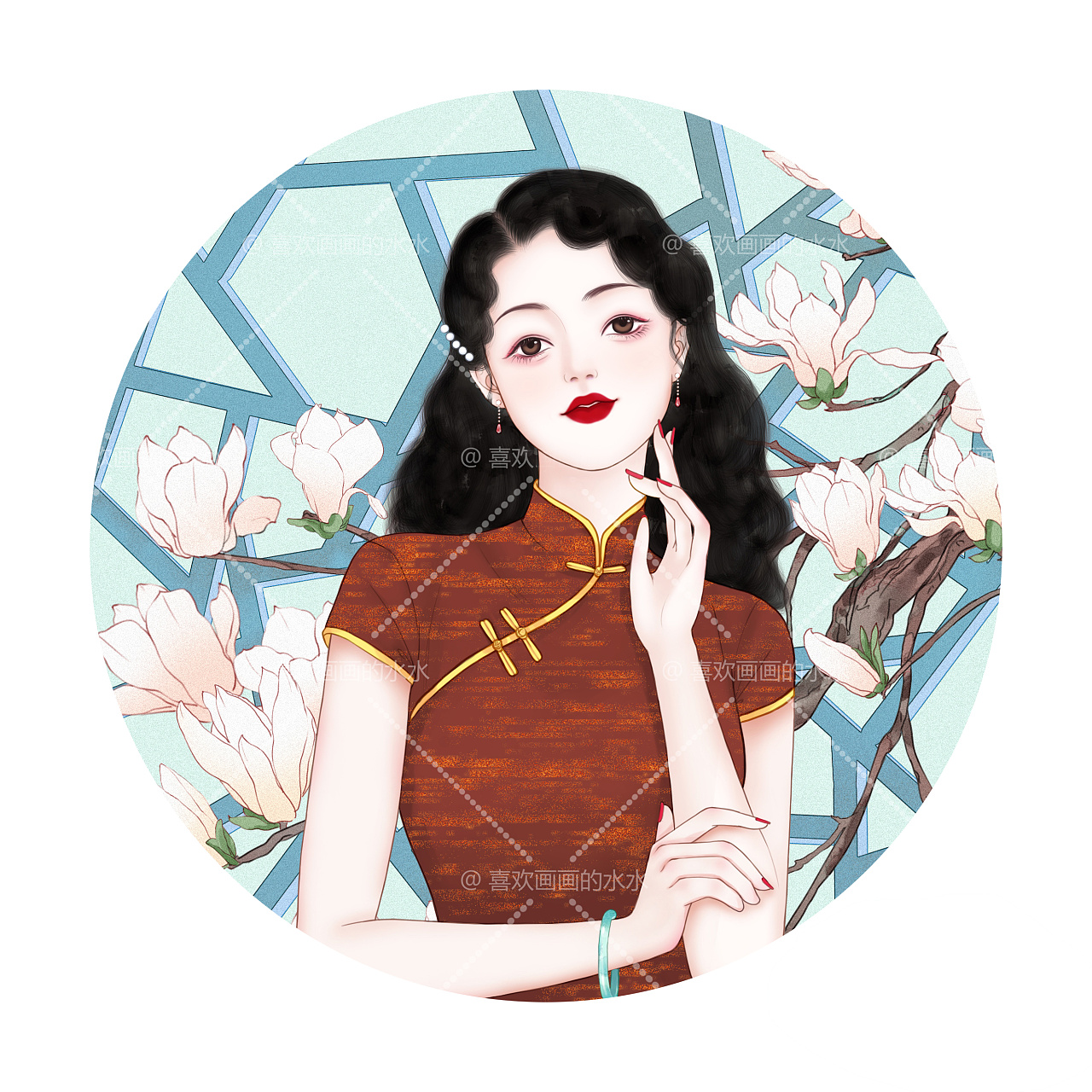 旗袍美人系列-玉兰花