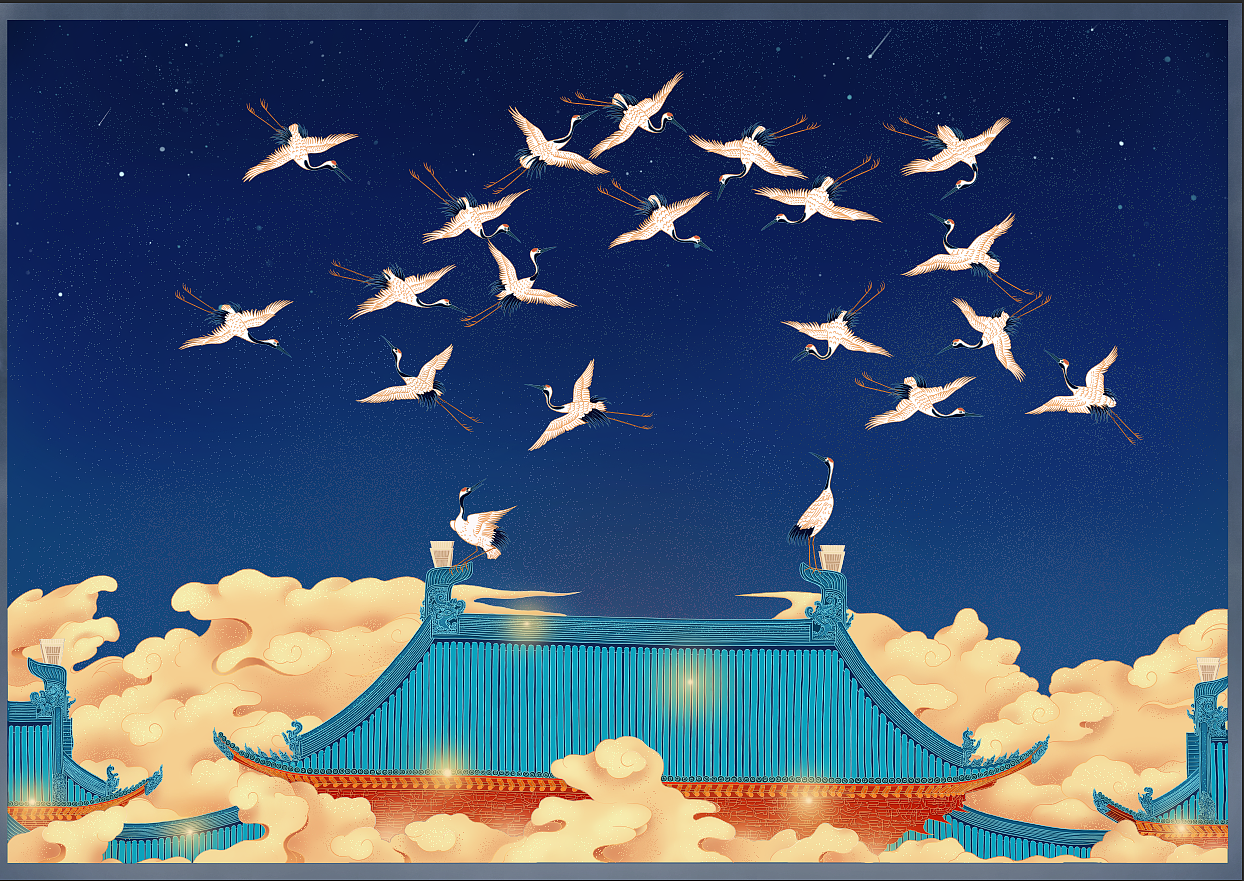 国潮风瑞鹤图（图ZMjg2OTEyNDMy） - 商业插画 - 站酷设计师小园园子原创素材 - 站酷ZCOOL