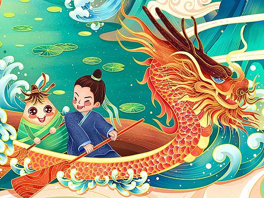 端午节粽子龙舟包装插画