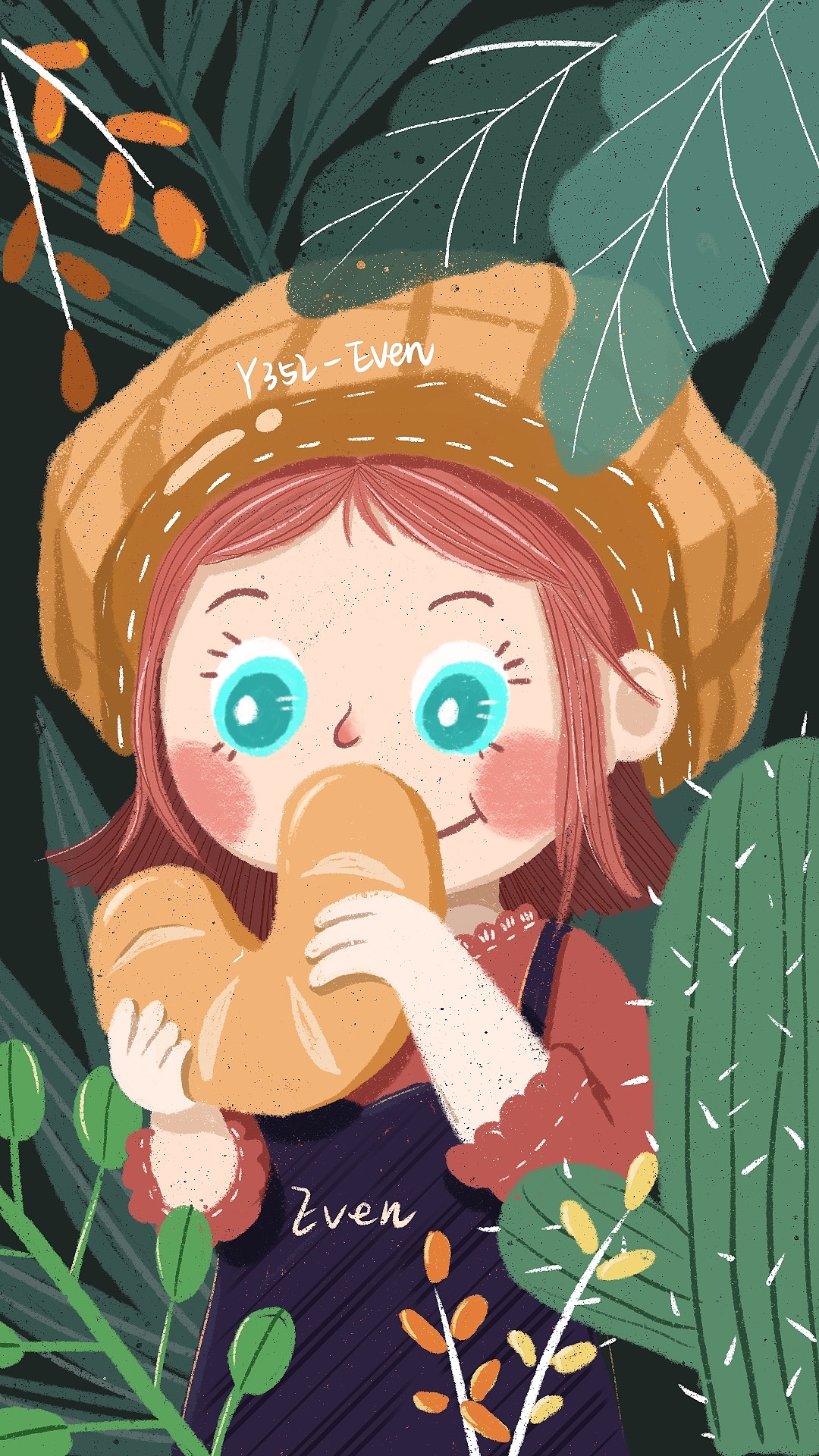 吃面包的小女孩呀