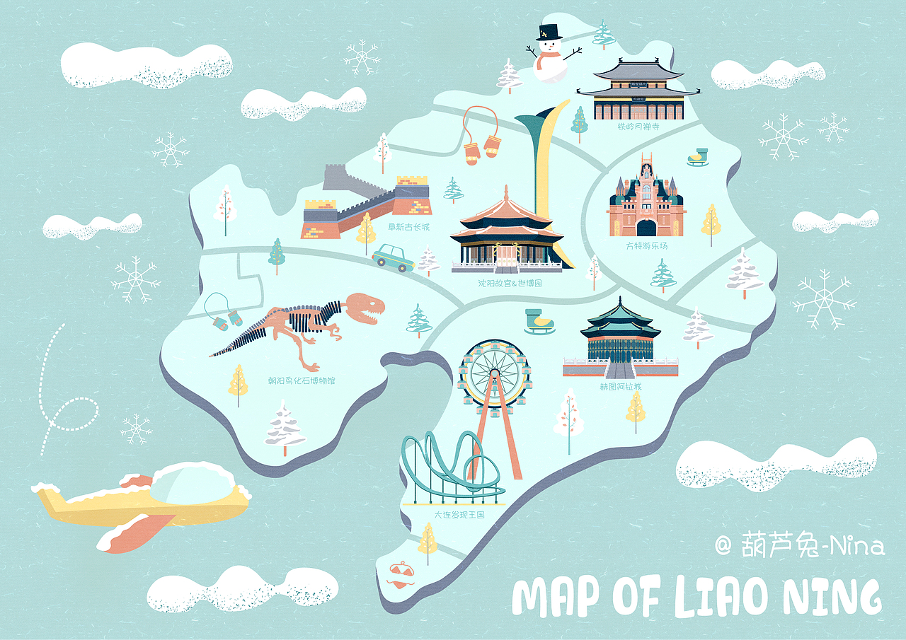 辽宁省地图插画（图ZMTkxNzIzMjMy） - 艺术插画 - 站酷设计师葫芦兔Nina原创素材 - 站酷ZCOOL