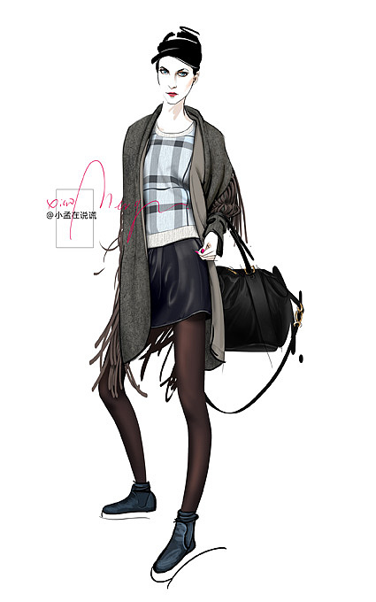 时装画 女子与包