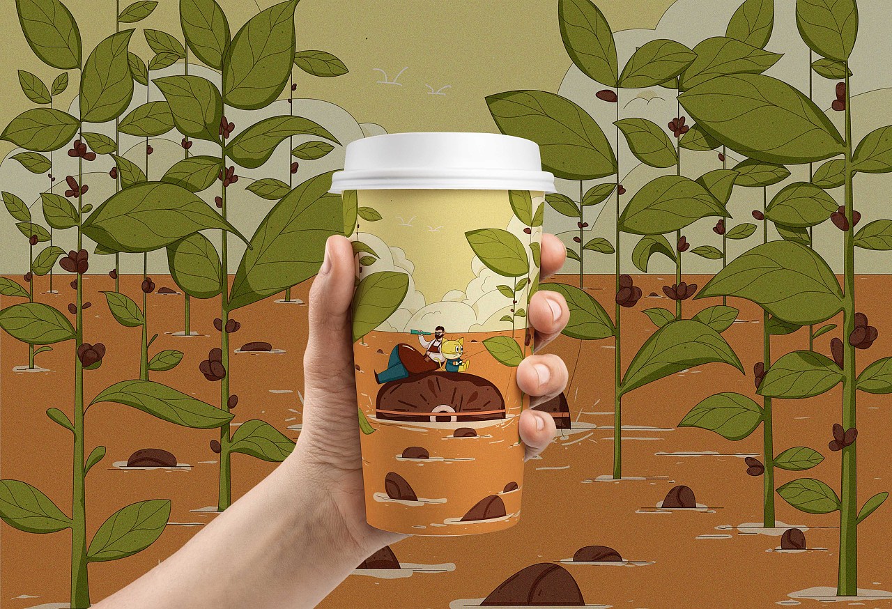 "卫叔与猫"主题咖啡包装插画