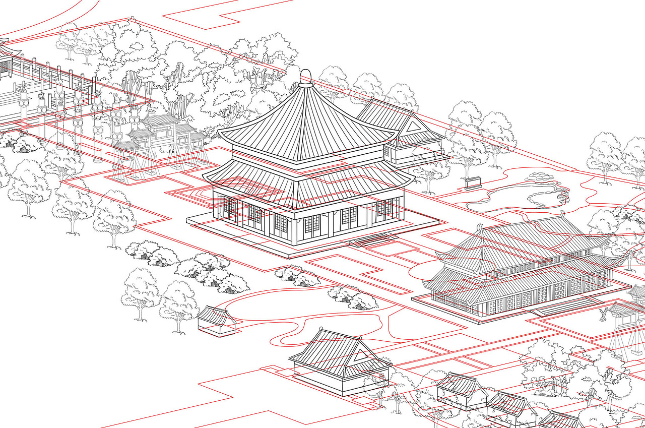 山水画卷-陕西楼观台导览图