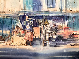 《茶货铺》水彩 54x38cm