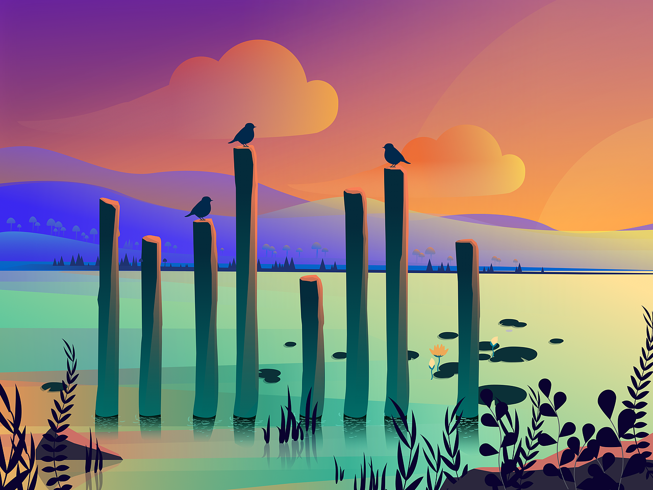 湖-矢量插画（图ZMTY2Nzk1NzAw） - 创作习作 - 站酷设计师Z41734841原创素材 - 站酷ZCOOL